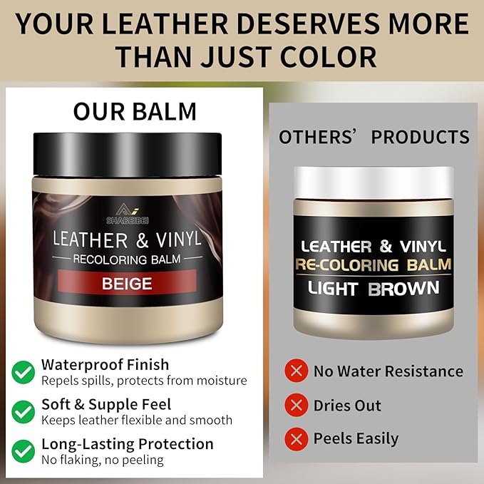 Leather Recoloring Balm and Leather Repair Kit for Furniture, Beige Leather Dye for Couches, Car Seats, Leather Paint & Stain for Sofa, Chairs, Bags, and More