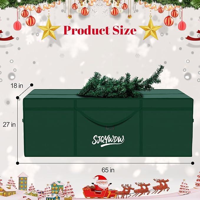 Christmas Tree Storage Bag, 9 Ft Christmas Tree Bag, Reusable Heavy Duty 600D Oxford Cloth, Built-in Double Mesh Bags, Double Zippers for Large Artificial Christmas Tree(65×18×27in, Green)