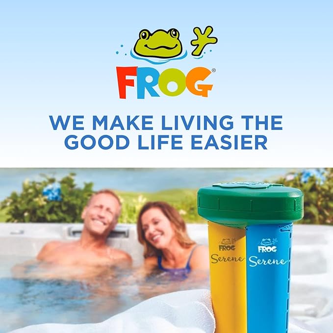 FROG Serene Replacement Bromine Cartridges for use with Hot Tub FROG Serene Floating Sanitizing System with 50 Test Strips - Prefilled for Quick & Easy Hot Tub Maintenance - 4 Pack