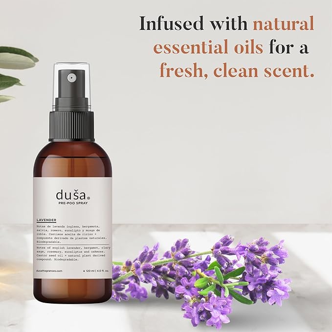 DUSA Bathroom Spray Poo Odor Eliminator 4 oz - Lavander - Ultimate Toilet Spray and Freshener - Odor Neutralizer with Fresh Scent for Bathrooms and Home Use