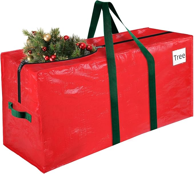 Christmas Tree Storage Bag, Christmas Tree Bag Fits Up to 7.5 Ft Artificial Xmas Trees, Heavy Duty Material, Waterproof & Dual Zippers Christmas Tree Box for Trees, Decorations (Red)