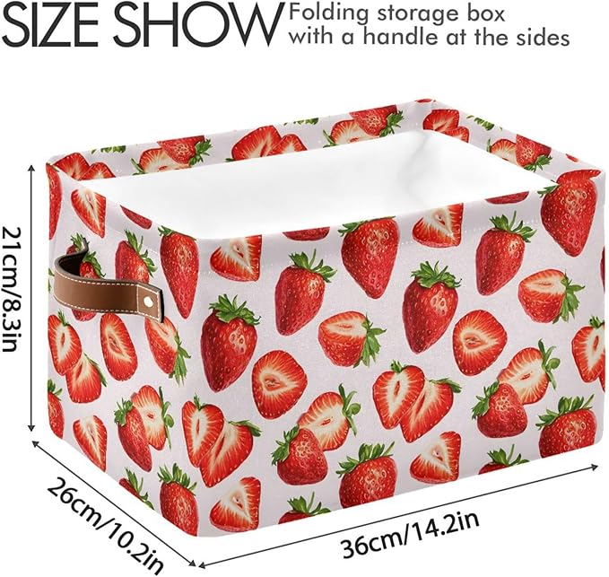 ALAZA Red Strawberry White Foldable Storage Box Storage Basket Organizer Bins with Handles for Shelf Closet Living Room Bedroom Home Office 1 Pack