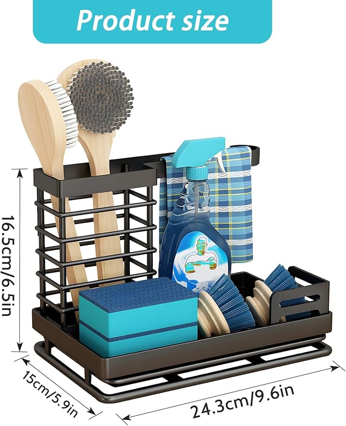 Sink Caddy, Kitchen Sink Organizer Sponge Holder, Kitchen Sink Accessories Stainless Steel Sponge Holder, Sink Brush Holder with Removable Drain Tray for Sponge Dish Brush Soap Scrubber Dishcloth