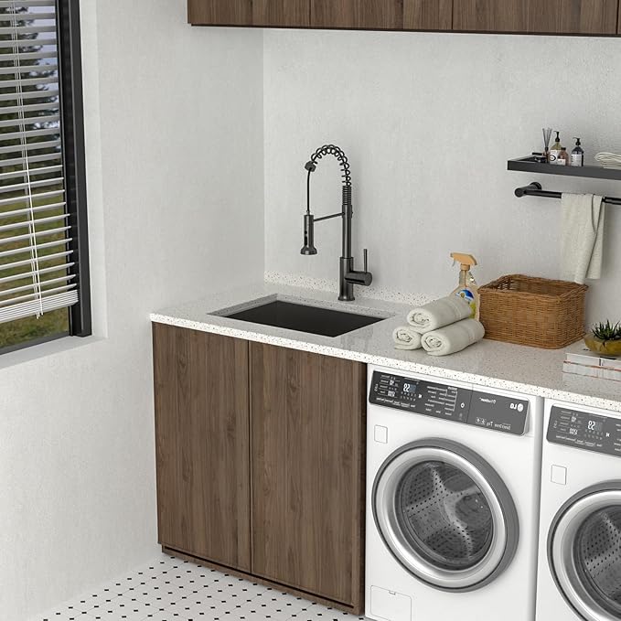 Lordear 24 Laundry Sink Stainless Steel 24" x 19" x 12" Undermount Sink Single Bowl 16 Gauge Stainless Steel Deep Laundry Room Utility Sinks Handmade Under Counter Basin