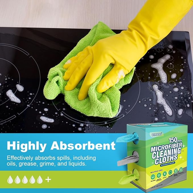 UNIMADE Microfiber Cleaning Cloth, 150 Pack Reusable Microfiber Towels for Cars Lint Free Cleaning Shop Towel Rags with Dispenser Box for Home Kitchen Automotive Restaurant Garage, 11"x 9", Multicolor