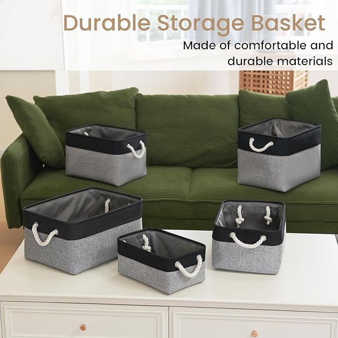 Storage Baskets for Shelves 11.8x7.9x5.2 Inch, Foldable Fabric Storage Bins with Handles, Small Storage Baskets for Organizing Closet, Office, Home Organization (6-Pack, Black&Gray)