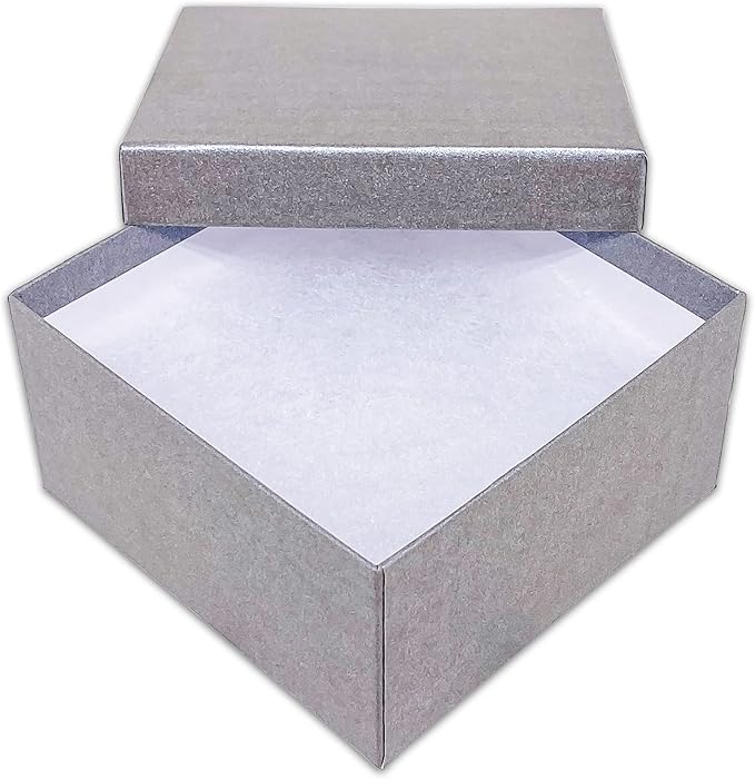 TheDisplayGuys - 100-Pack #34 Cotton Filled Cardboard Paper Jewelry Boxes Gift Case - Pearl Gray (3.9" x 3.9" x 2.0") - for Shipping or Storage