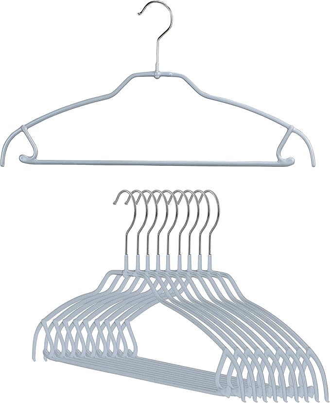 Mawa by Reston Lloyd Silhouette Ultra-Thin Series, Non-Slip Space Saving Shirt Hanger with Pant Bar & Skirt Hooks, Style 42/FTU, Pack of 10