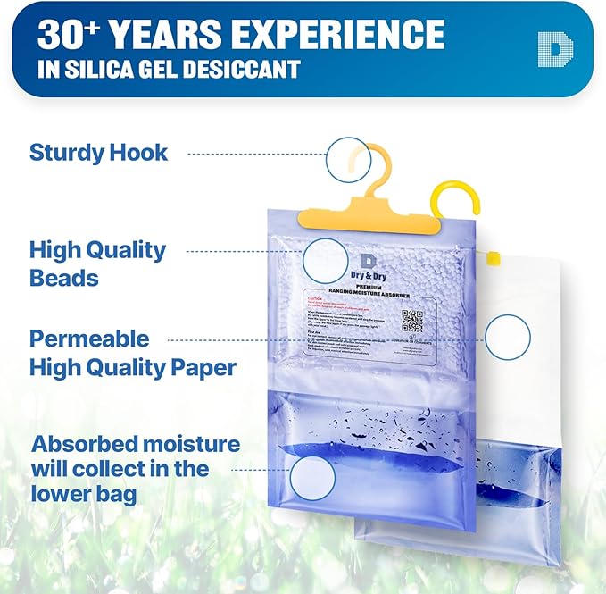 Dry & Dry 92 Packs [Net 14 Oz/Pack] Moisture Absorbers for Home, Basement & Bedroom - Small Dehumidifiers