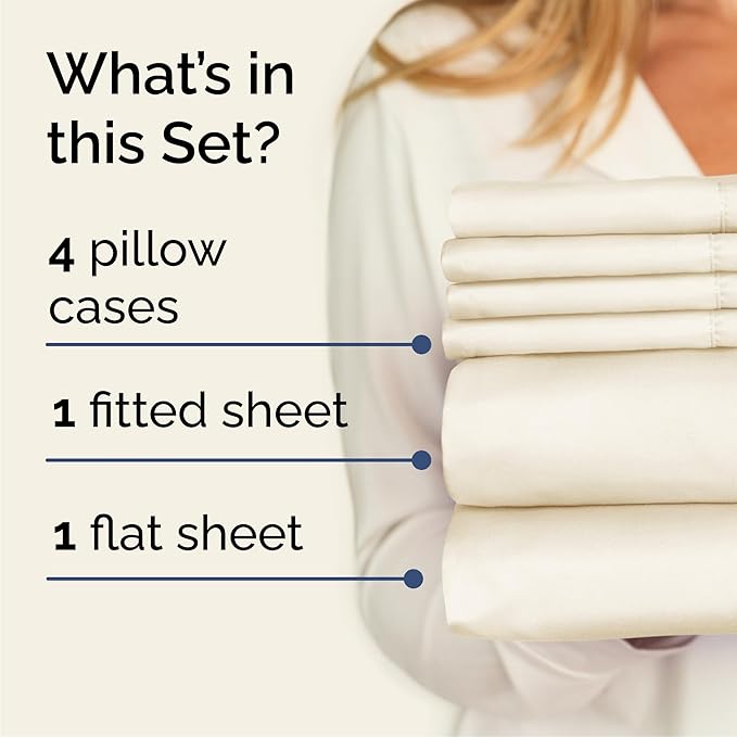 Cal King 6 Piece Sheet Set - Comfy Breathable & Cooling - Ultra Soft Hotel Luxury Bedding Set w/ 8-16 Inch Deep Pockets - 1 Flat & 1 Fitted Sheet & 4 Pillowcases - Wrinkle Free & Easy Care - Off White