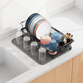 iSPECLE Expandable Dish Drying Rack with Silicone Mat for Large Kitchen Sink or On Counter, Rust Resistant Adjustable Over The Sink Dish Drainer with Tightening Knob, 12.8" W x 15.8"-20.7" L, Black