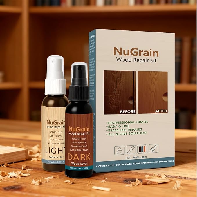 NuGrain Wood Repair, Professional Wood Floor Scratch Repair, Easy-Fix Wood Furniture Repair, Floor Cover Nicks and Scratches, Hides Minor Defects, Restore a Finish for Wood, Floors,Tables (1)