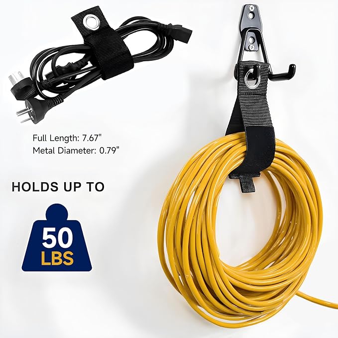 Garage Hooks Heavy Duty 6 Pack, 2.7inch U Shaped Garage Storage Hooks with Extension Cord Organizer, Wall Mount Storage Hangers for Hanging Garden Tools, Ladders, Hose, Bikes