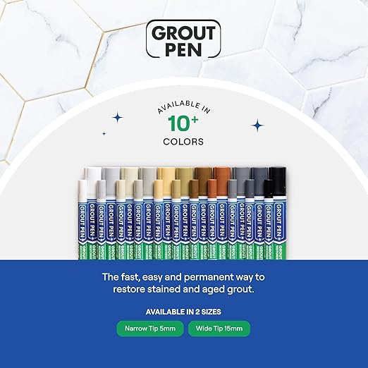 Grout Pen Grey Tile Paint Marker: Waterproof Grout Paint, Tile Grout Colorant and Sealer Pen - Narrow 5mm, 2 Pack with Extra Tips (7mL) - Grey