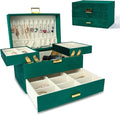 Dajasan Jewelry Box for Women, 3 Layers Large Velvet Jewelry Organizer, Jewelry Storage Organizer, Jewelry Case for Earring, Ring, Necklace, Bracelets (Green)