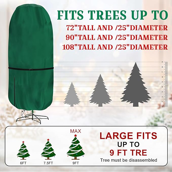 Upright Christmas Tree Storage Bag - Fits Topiary Trees Up to 9ft, Durable Lightweight Vertical Cover for Holiday Trees & Topiaries, Easy Xmas Storage (Green, 9FT)