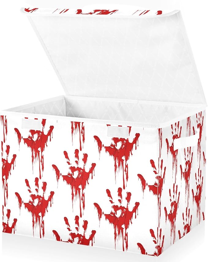 Bolaz Storage Bins with Lids and Handles, Bloody Scary Hands Storage Box Storage Basket with Cover Collapsible Organizer Containers for Home Closet, Shelves