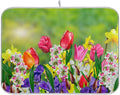 Daffodils and Tulips Flowers Dish Drying Mat 16x18 for Kitchen Counter Spring Floral Green Leaves Dishes Pad Absorbent Fast Dry Dish Draining Mats Medium Kitchen Accessories