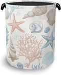 Starfish Laundry Hamper,Shell Coral Dirty Clothes Laundry Basket with Handles Waterproof Oxford Cloth Storage Basket for College Dorms Bathroom Bedroom 16" x 20.8"