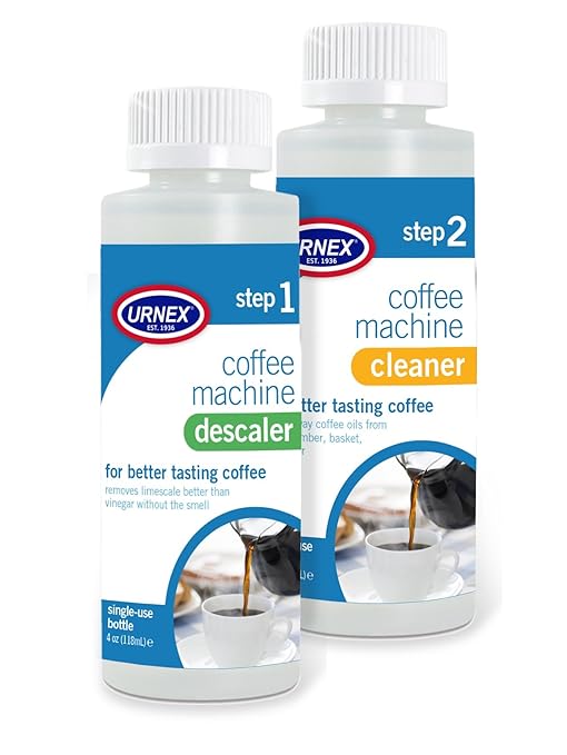 Urnex Coffee Maker Cleaner and Descaler Kit - 2 Single Use Bottles - Professional at Home Coffee Machine Cleaning and Descaling
