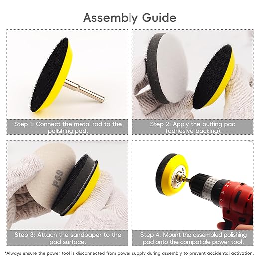 145pcs 3 inch Sandpaper Polishing Kit for Headlight Restoration, 60 to 10000 Grit Wet Dry Sanding Dicsc with Drill Buffing Pad and Foam Polishing Pads