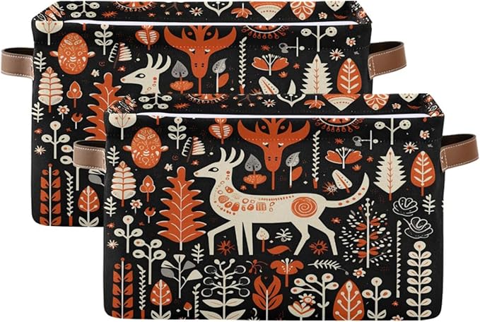 ALAZA Orange Tree Deer Merry Christmas Foldable Storage Box Storage Basket Organizer Bins with Handles for Shelf Closet Living Room Bedroom Home Office 1 Pack