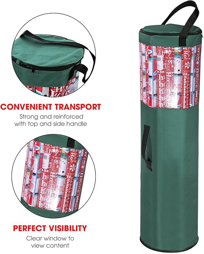 Primode Wrapping Paper Storage Bag | Wrapping Paper Organizer Under Bed for Storing Multiple Rolls of Gift Wrap, 42” Length Container Constructed of Durable 600D Oxford Material (Green)