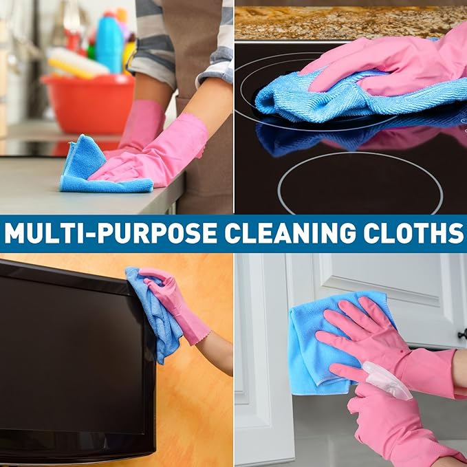 TEAWOO Microfiber Cleaning Cloths-18 Pack, Cleaning Rags, Microfiber Towels for Cars, Home Blue (12x12 inches)