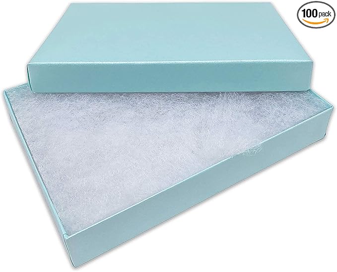 TheDisplayGuys - 100-Pack #53 Cotton Filled Cardboard Paper Jewelry Boxes Gift Case - Pearl Teal (5.4" x 3.9" x 1.0") - for Shipping or Storage