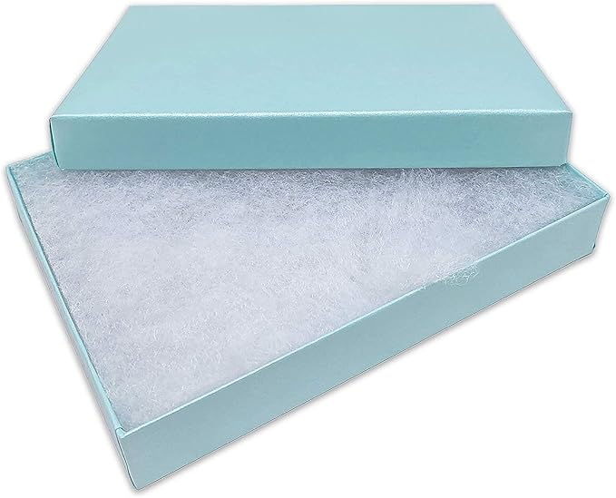 TheDisplayGuys - 25-Pack #75 Cotton Filled Cardboard Paper Jewelry Boxes Gift Case - Pearl Teal (7.1" x 5.2" x 1.3") - for Shipping or Storage