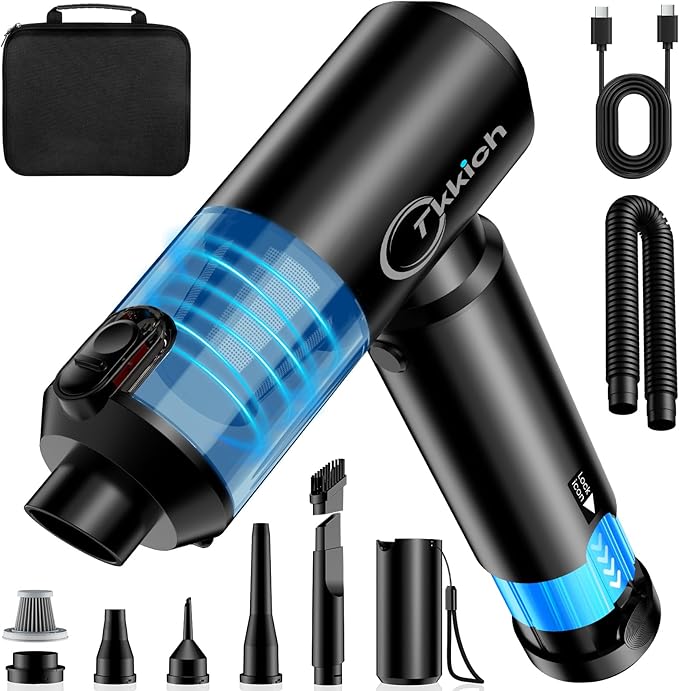 Tkkich Cordless Car Vacuum Cleaner with Removable Battery as 35W Power Bank, 6-in-1 Handheld Vacuum Blower Set,18000PA Mini Vacuum Cleaner 6000mAH with Brushless Motor for Car Home Pet Cleaning