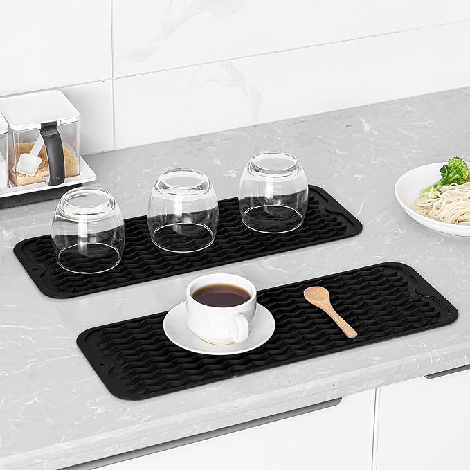 MicoYang Silicone Dish Drying Mat for Multiple Usage,Easy clean,Eco-friendly,Heat-resistant Silicone Mat for Kitchen Counter,Sink,Bar,Bottle,or Cup Black M 17 inches x 6 inches