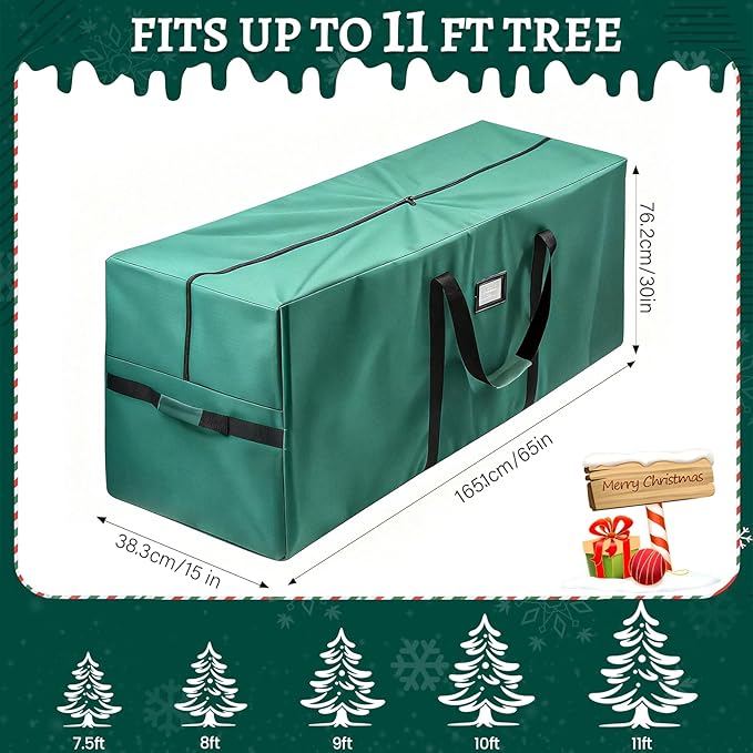 Christmas Tree Storage Bag, Fits Up to 9-11 Ft Artificial Xmas Trees, 600D Heavy-Duty Waterproof Storage Bags with Reinforced Handles & Dual Zippers for Trees Cushion Furniture