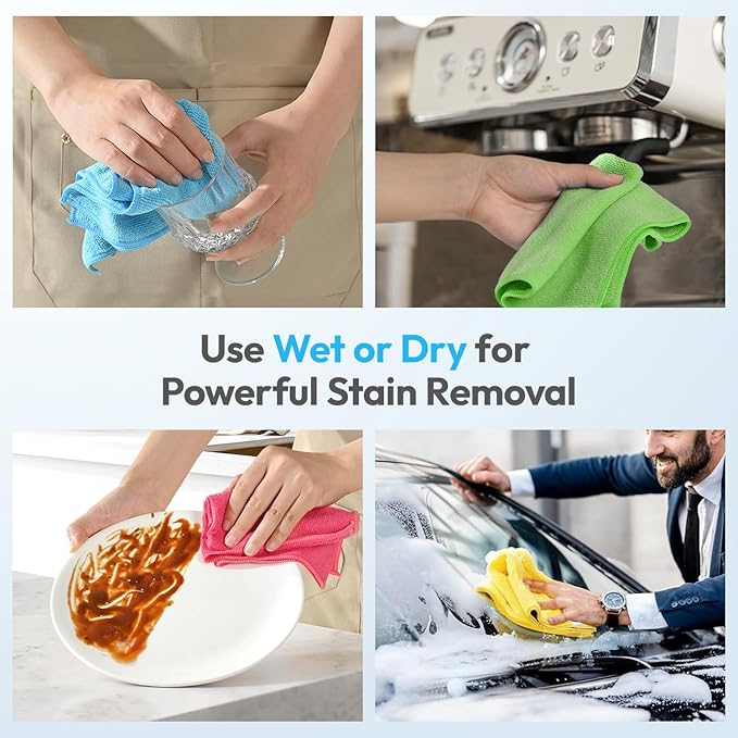 Tekswip Microfiber Cleaning Cloth 12"X12" 24 Pack Colour Lint Free Microfiber Towels for Cars-Extra Thick, Streak-Free, Fast Absorbent - Reusable Multi-Purpose Housekeeping Rags for Cars