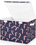 Bolaz Storage Bins with Lids and Handles,Christmas Candy Cane Pattern Storage Box Basket with Cover Collapsible Organizer Containers for Home Closet, Shelves