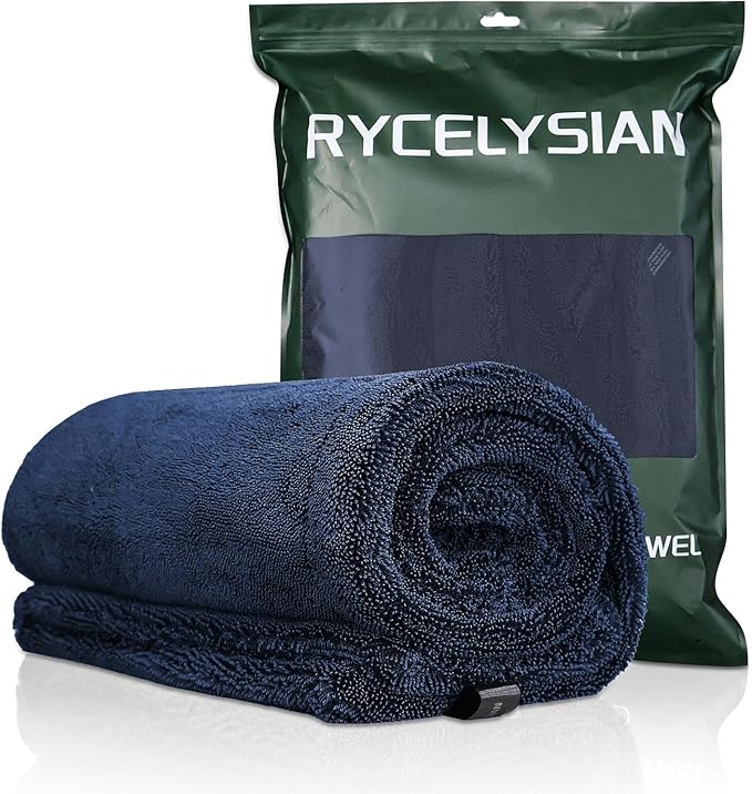 RYCELYSIAN 24" x 36" Twisted-Loop Car Drying Towel, 1500GSM Microfiber Cleaning Cloth for Car, Trucks, Motorcycles, Streak Free, Lint Free, Ultra Absorbent Washing Cloth for Kitchen, Window (Blue)