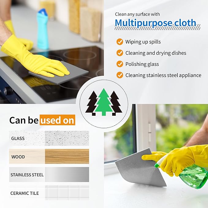 HOMERHYME Swedish Dishcloths, 10 Pack Absorbent Dish Towels for Kitchen, Multipurpose Cellulose Sponge Cloths, Reusable Washable Towels for Home & Kitchen, Grey