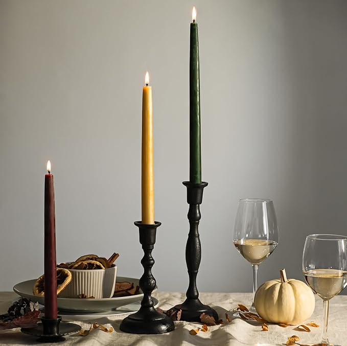 Bluecorn Beeswax Taper Candles, 100% Pure Natural Bees Wax,10 Inch Pair, Yellow Candlesticks, Unscented, Clean Burning & Dripless, Long Lasting, Thanksgiving & Christmas Decor, American Made, 1 Count