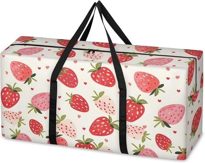 Extra Large Storage Bag with Zipper 54 Gallon Moving Bags Heavy Duty Christmas Tree Storage Bag Packing Bags for Moving, Storage Totes Duffle Bag Waterproof Containers for Organizing (Strawberries)