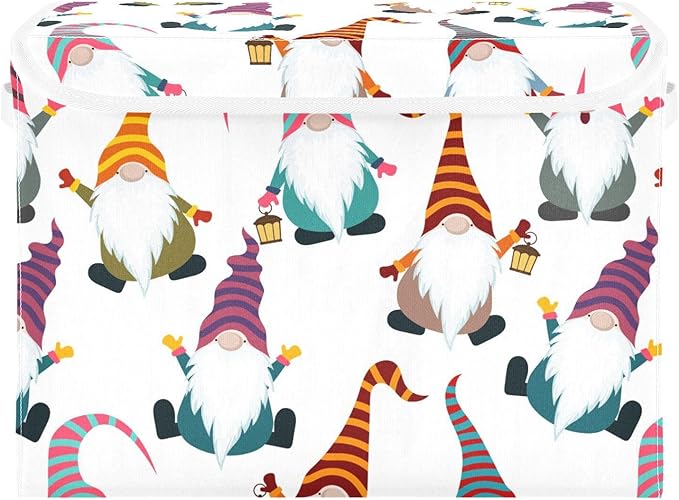 Christmas Baskets Collapsible Storage Bins with Lids, Christmas Gnomes Seamless Storage Boxes Clothes Baskets for Organizing