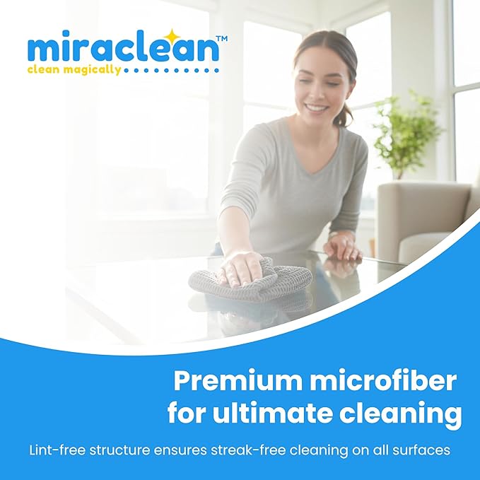 MIRACLEAN Waffle Weave Microfiber Cloths - 12 x 12 inches - Lint Free Cloth, Streak-Free Absorbent Microfiber Glasses Cleaning Cloth, Screens, Dusting & Appliances - 12 Pack Premium Cloth Wipes