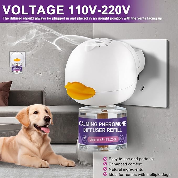 Calming Pheromone Diffuser for Dogs, 1 Diffuser 3 Refills, Relieves Separation Anxiety, Stress, Barking, and Chewing Calming Relaxation