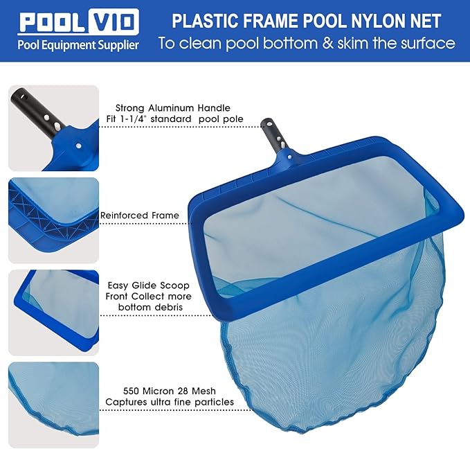 Poolvio Professional Pool Net, Upgraded Self-Repair Heavy Duty Nylon Mesh, Pool Skimmer Net with Extra Wide Scoop Edge, Pool Nets for Cleaning Leaves, Debris(No Pole)