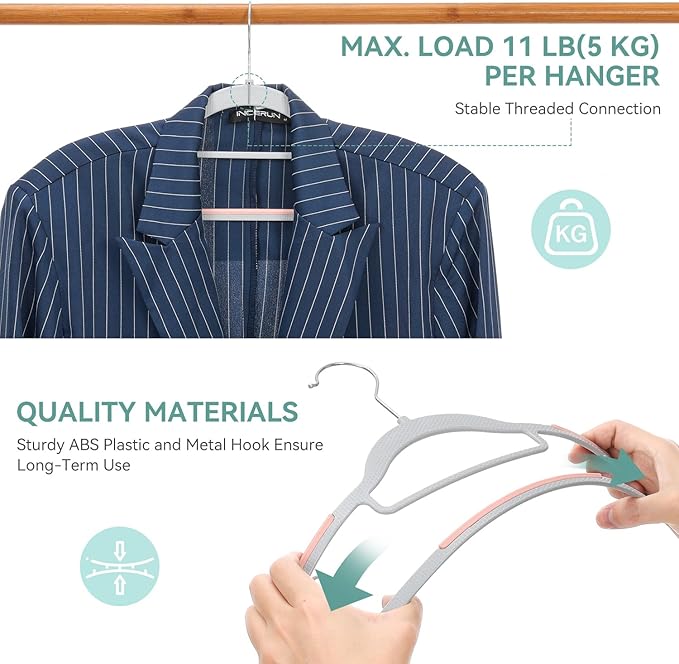 Pack of 30 Coat Hangers, Space-Saving Plastic Clothes Hangers, Non-Slip, 0.2 Inches Slim, 360° Swivel Silver Hook for Shirts, Pants, Suit & Wet/Dry Garments, Pink and Dark Gray