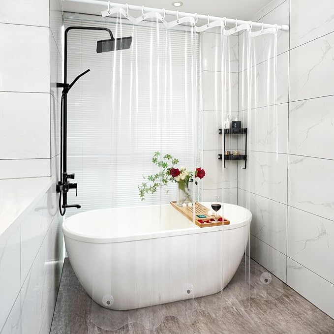 Bathroom Clear Shower Curtain Inner Liner with 3 Large Magnets, 72 x 84 inch Extra Long PEVA 8G Weighted Shower Liner Bpa-Free, Waterproof 84'' Tall Plastic Shower Curtain Transparent