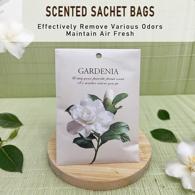 DMDGYNL Gardenia Scented Sachet Bags - 12 Pack Home & Car Freshener, Odor Eliminator for Closets, Rooms, Drawers, Wardrobes, Toilets, Long - Lasting 360 - Day Fragrance