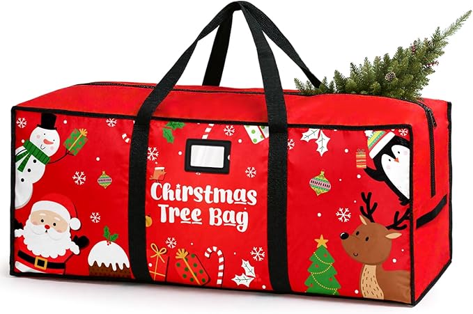 Christmas Tree Storage Bag, Fits Up 7.5 Ft Christmas Tree Durable 600D Oxford Holiday Storage Container with Wide Opening Dual Zippers (Snowman Penguin)