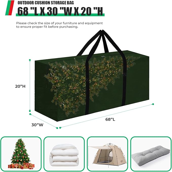 2 Pack Christmas Tree Storage Bag Fits Up to 12 Ft Tall Artificial Disassembled Trees, Waterproof Xmas Tree Bag Heavy Duty Extra Large Christmas Tree Storage Bag with Handles & Zipper (Green)