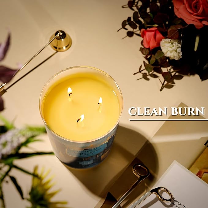 HomeLights Scented Candles | Large Jar 34 Oz Natural Soy Candle | 130 hrs Long-Lasting with 3 Wicks | Industrial Chic Home Decor | Gifts for Mom & Women, High Summer Night