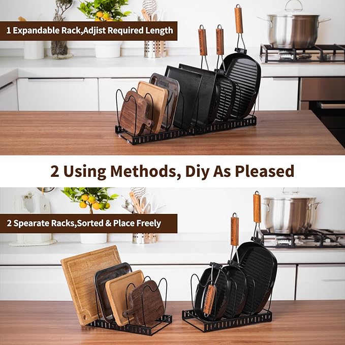 FrutPunch Pots and Pans Organizer,Rack for under Cabinet,Expandable Pot Lid Kitchen Cabinet Organizer Holder, with 10 Adjustable Partitions, Suitable for Kitchen Pan Organizers Inside Cabinet